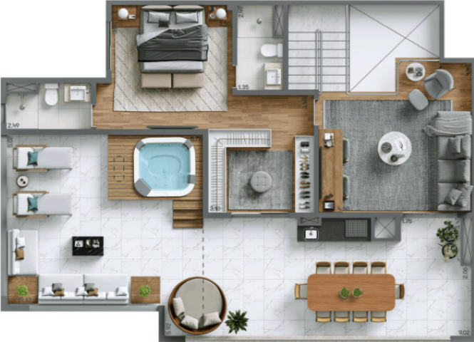 Planta 09 - 4 dorm 240m² - duplex superior
