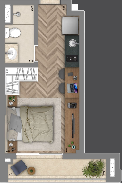 Planta 11 - 1 dorm 34m² - studio