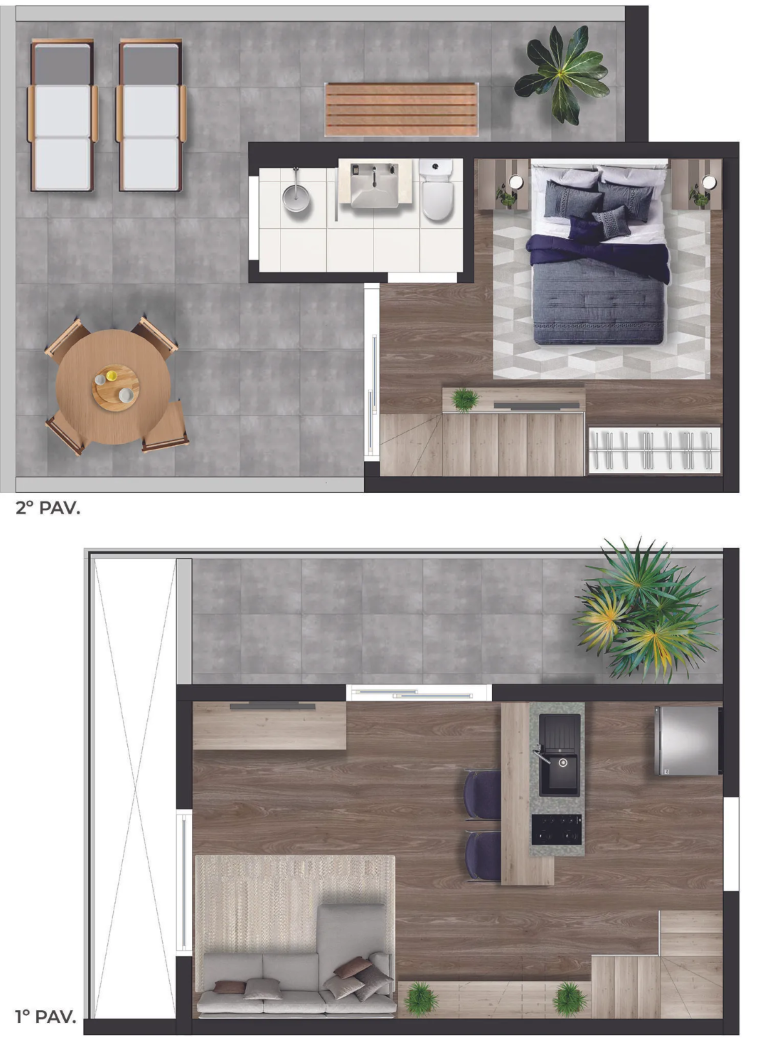 Planta 03 - 1 dorm 29 35m² - cobertura duplex