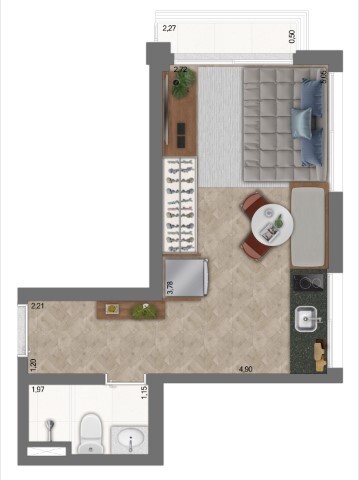 Planta 01 - 1 dorm 23m² - studio