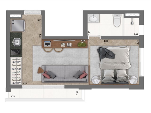 Planta 02 - 1 dorm 27m² - studio