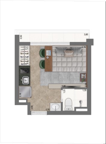 Planta 03 - 1 dorm 18m² - studio