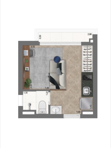 Planta 04 - 1 dorm 18m² - studio