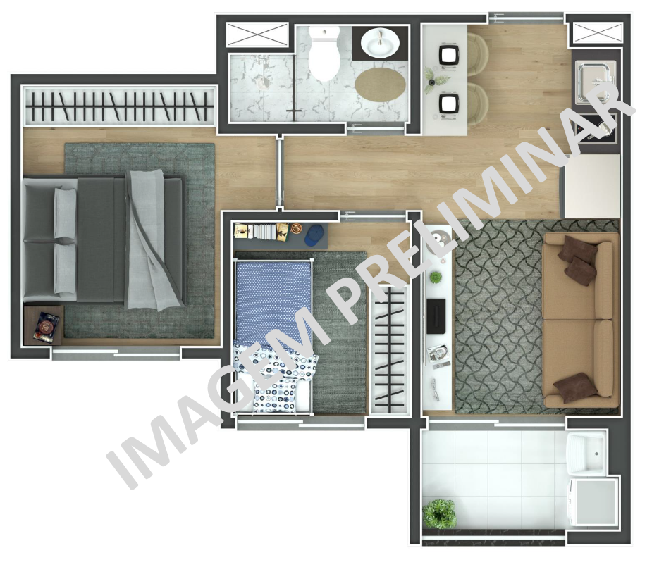 Planta 01 - 2 dorm 37m²