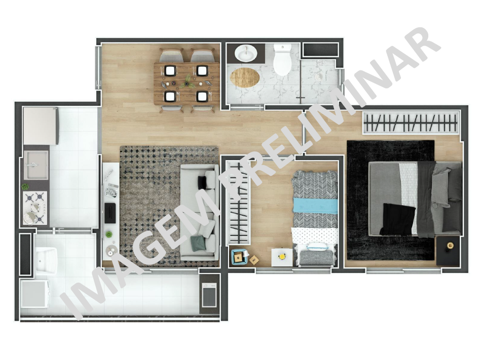 Planta 02 - 2 dorm 45m²