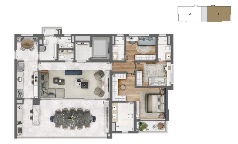 Planta 01 - 3 dorm 165 5m²