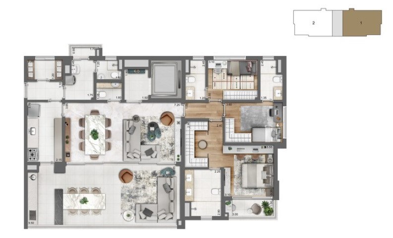 Planta 03 - 3 dorm 165 5m² - opção
