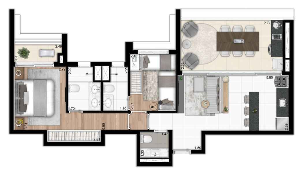 Planta 01 - 2 dorm 81m²