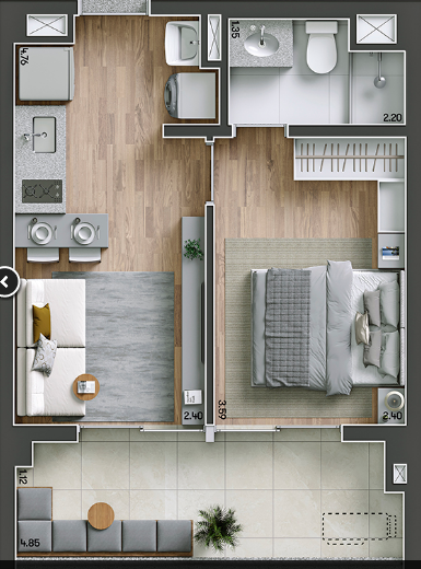 Planta 01 - 1 dorm 36m²
