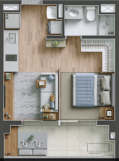 Planta 02 - 1 dorm 36m² - opção