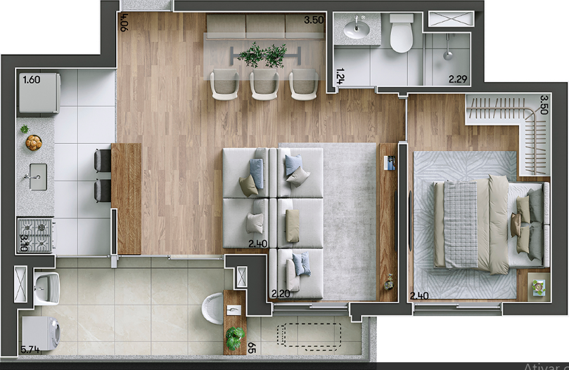Planta 04 - 2 dorm 50m² - opção
