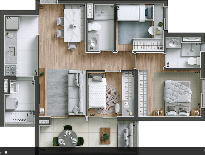 Planta 06 - 3 dorm 72m²