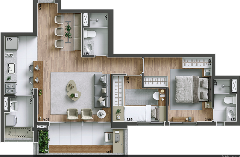Planta 08 - 2 dorm 75m² - opção