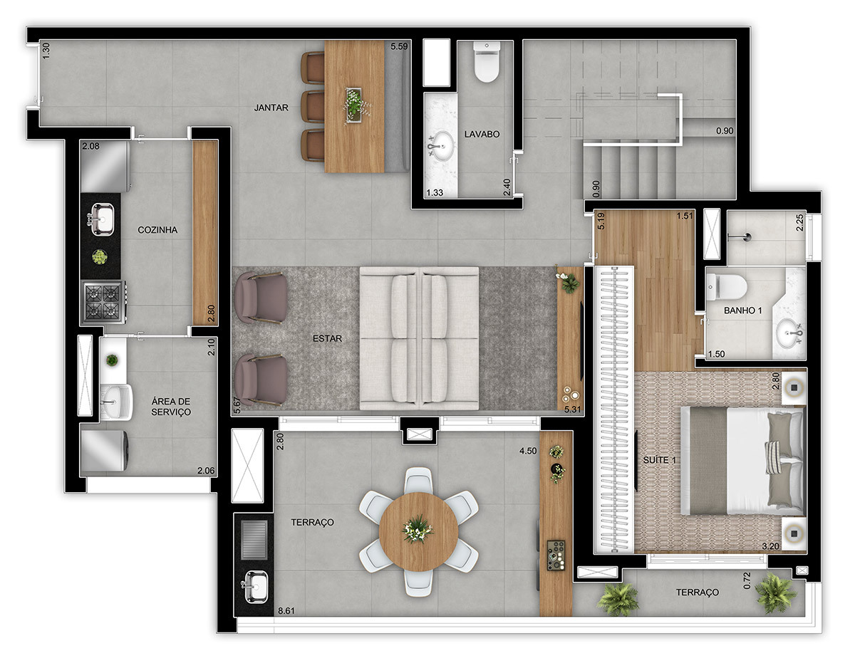 Planta 08 - 3 dorm 206m² - duplex inferior
