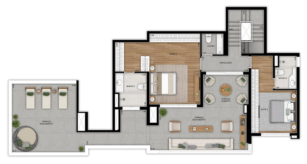 Planta 11 - 3 dorm 252m² - duplex superior