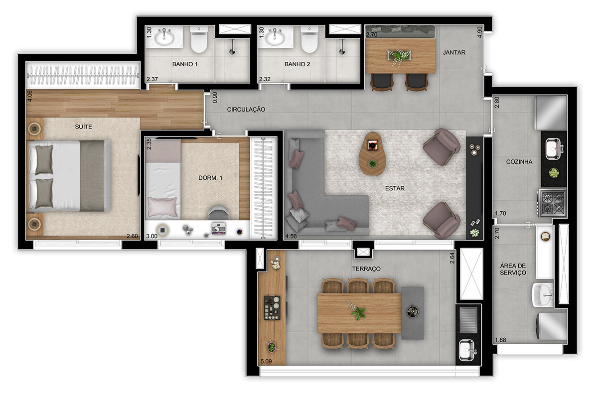 Planta 03 - 2 dorm 81m² - opção