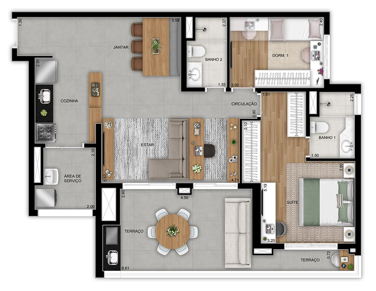 Planta 05 - 2 dorm 95m² - opção
