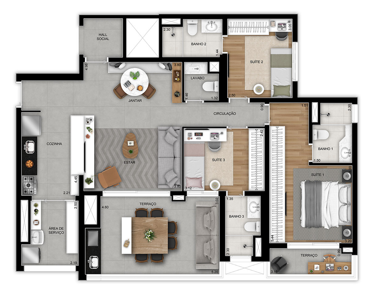 Planta 06 - 3 dorm 118m²