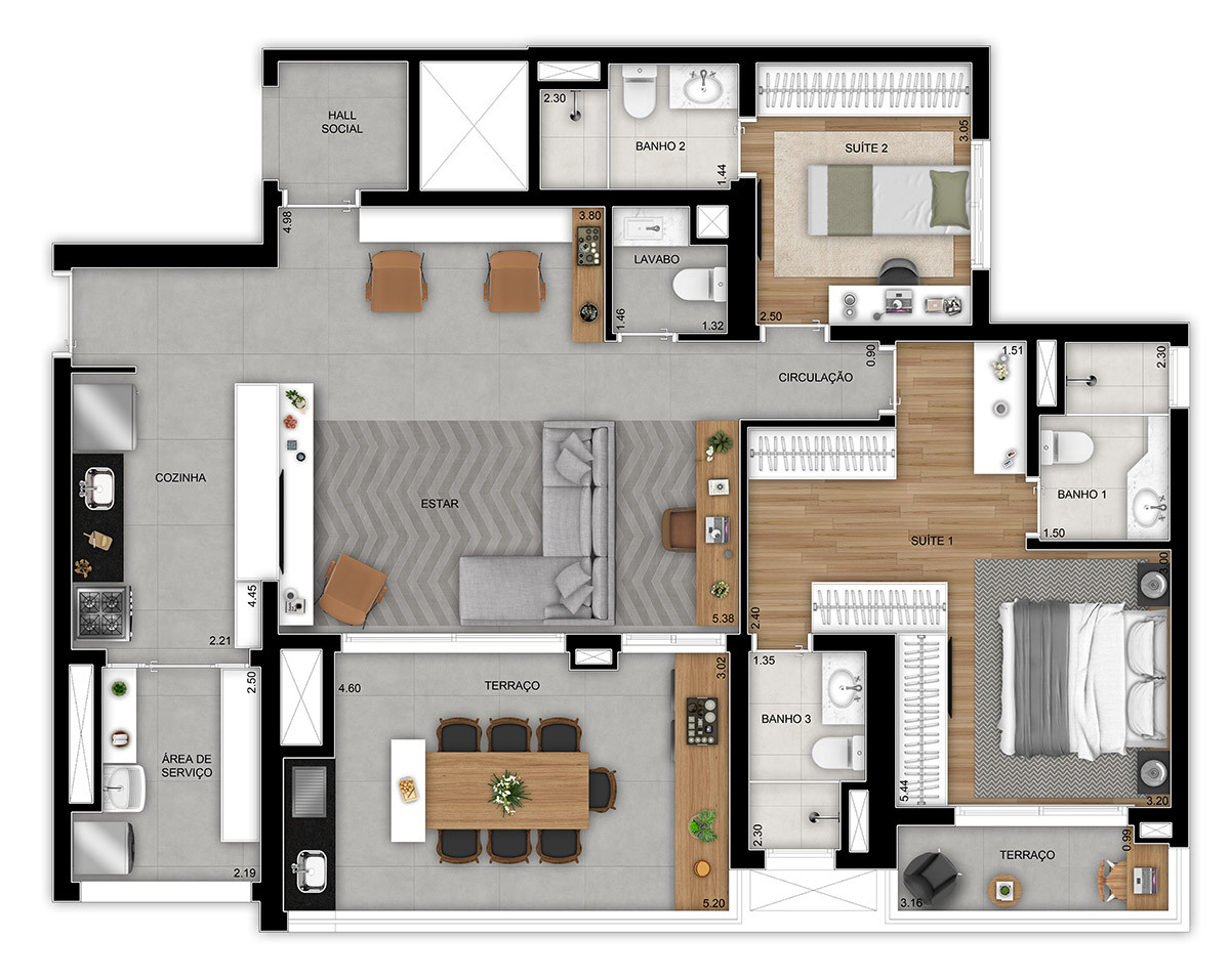 Planta 07 - 2 dorm 118m² - opção