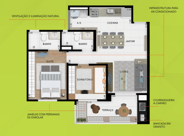 Planta 01 - 2 dorm 65m²