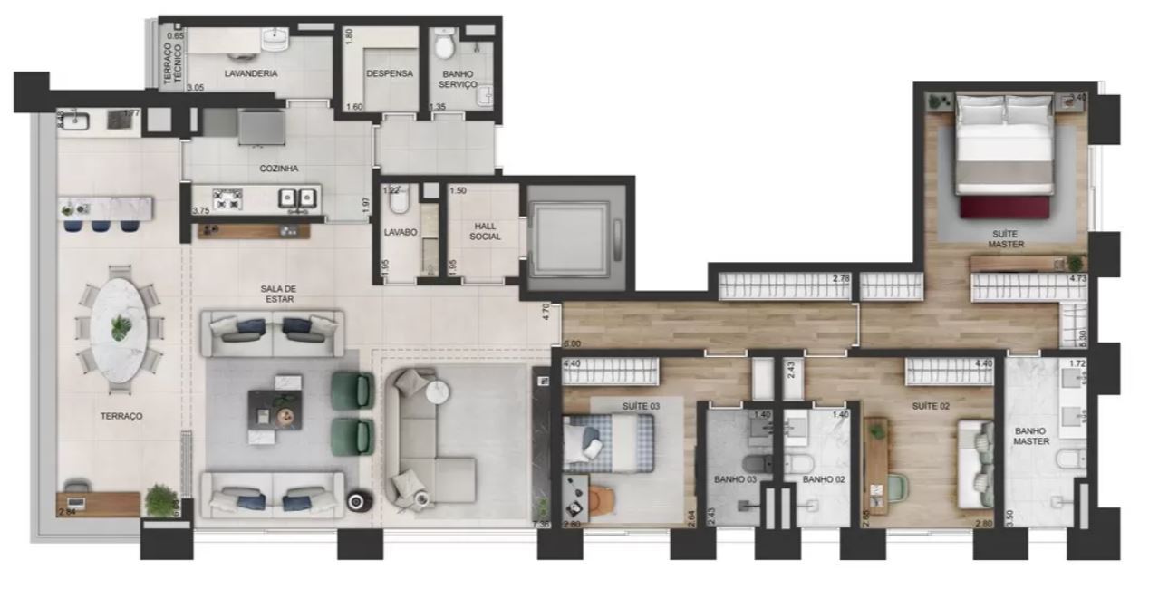 Planta 03 - 3 dorm 191 3m² - opção