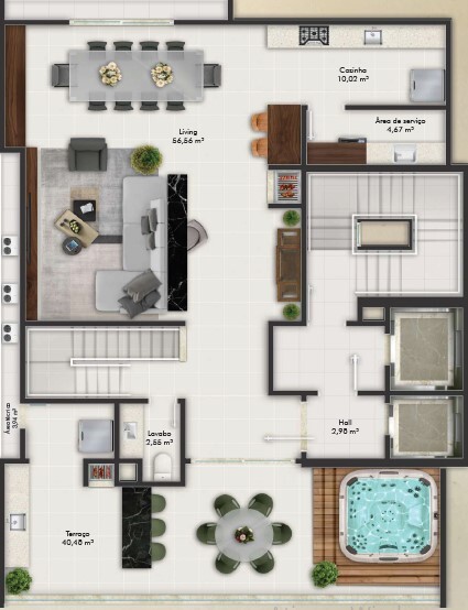 Planta 01 - dorm 265 87m² - cobertura duplex superior 