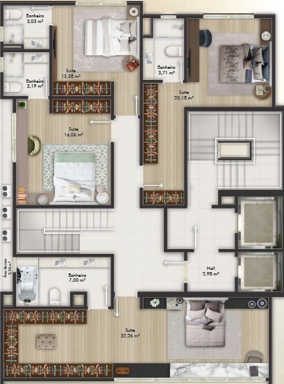 Planta 02 - dorm 265 87m² -cobertura duplex inferior