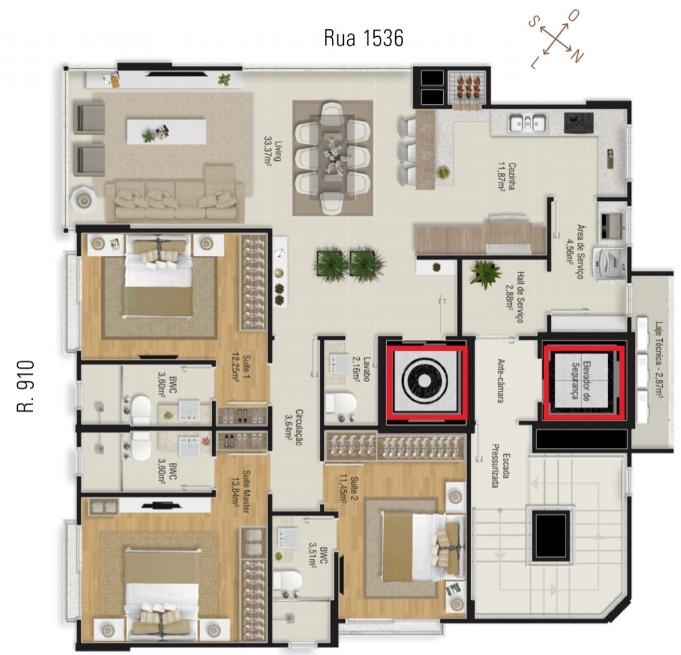Planta 01 - 3 dorm 123 22m²