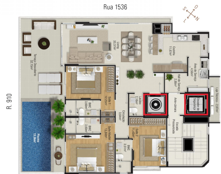 Planta 02 - 3 dorm 172 99m² - garden