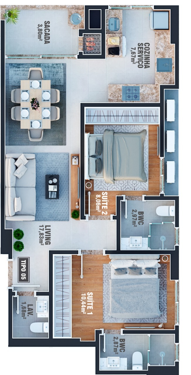 Planta 05 - 2 dorm 66 40m²