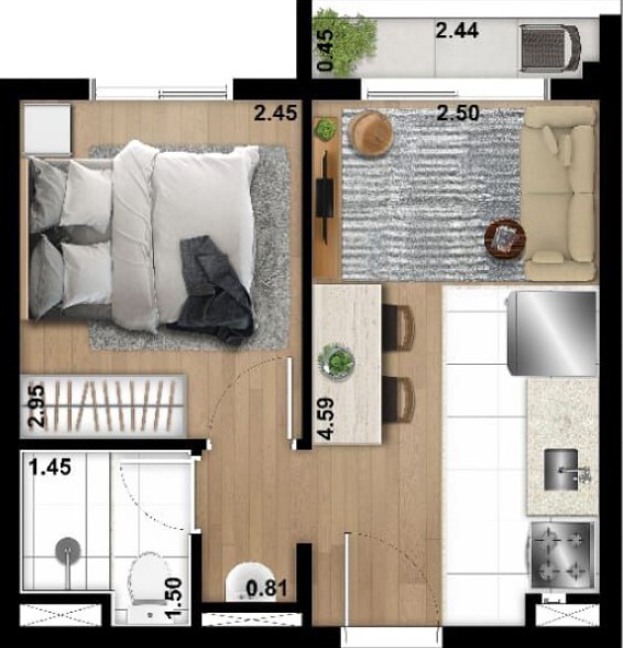 Planta - 1 dorm - 27 86m²