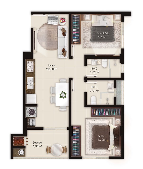 Planta 04 - 2 dorm 66m²