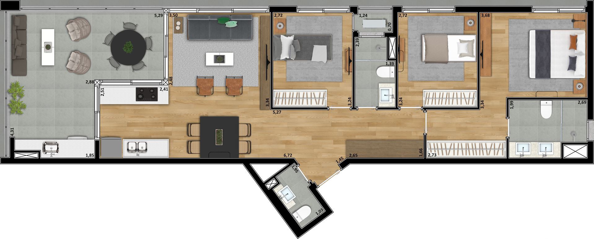 Planta 04 - 3 dorm 111 30m²
