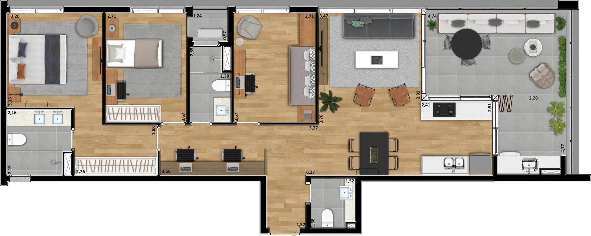Planta 05 - 3 dorm 116 47m²