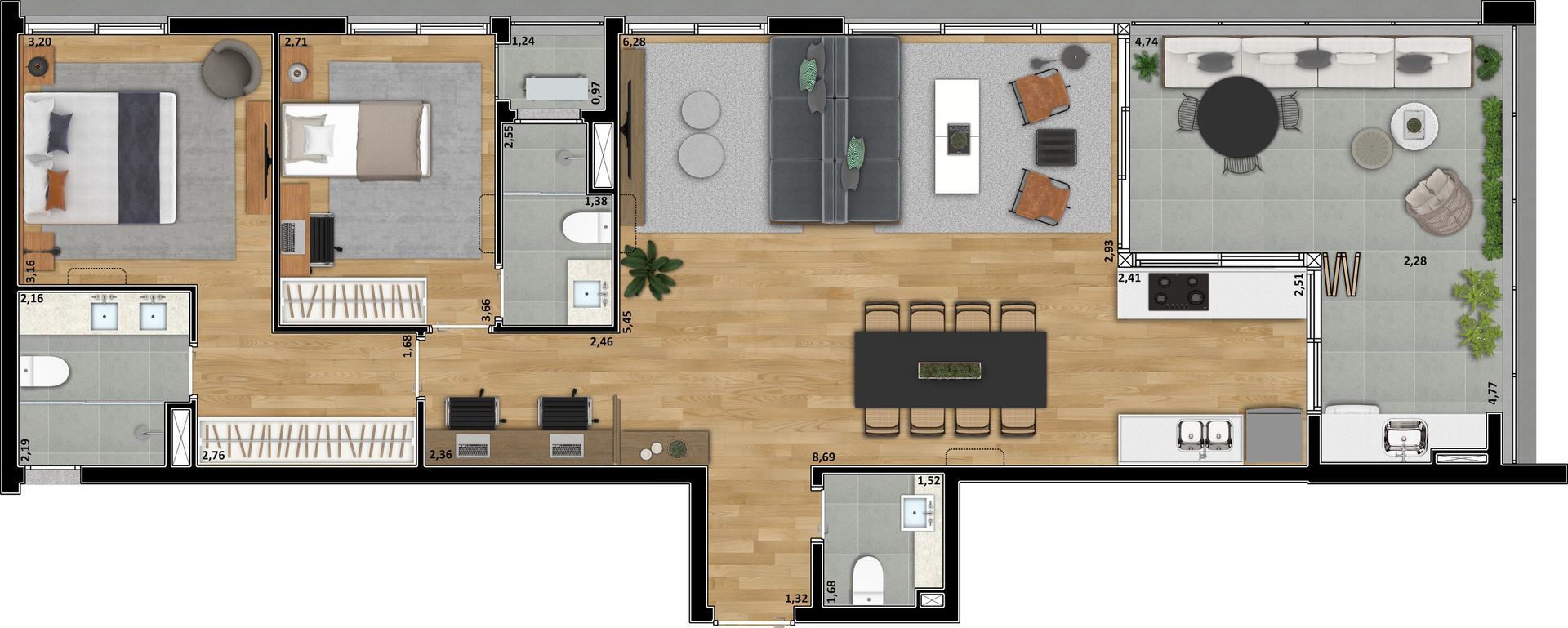 Planta 06 - 2 dorm 116 47m² - opção