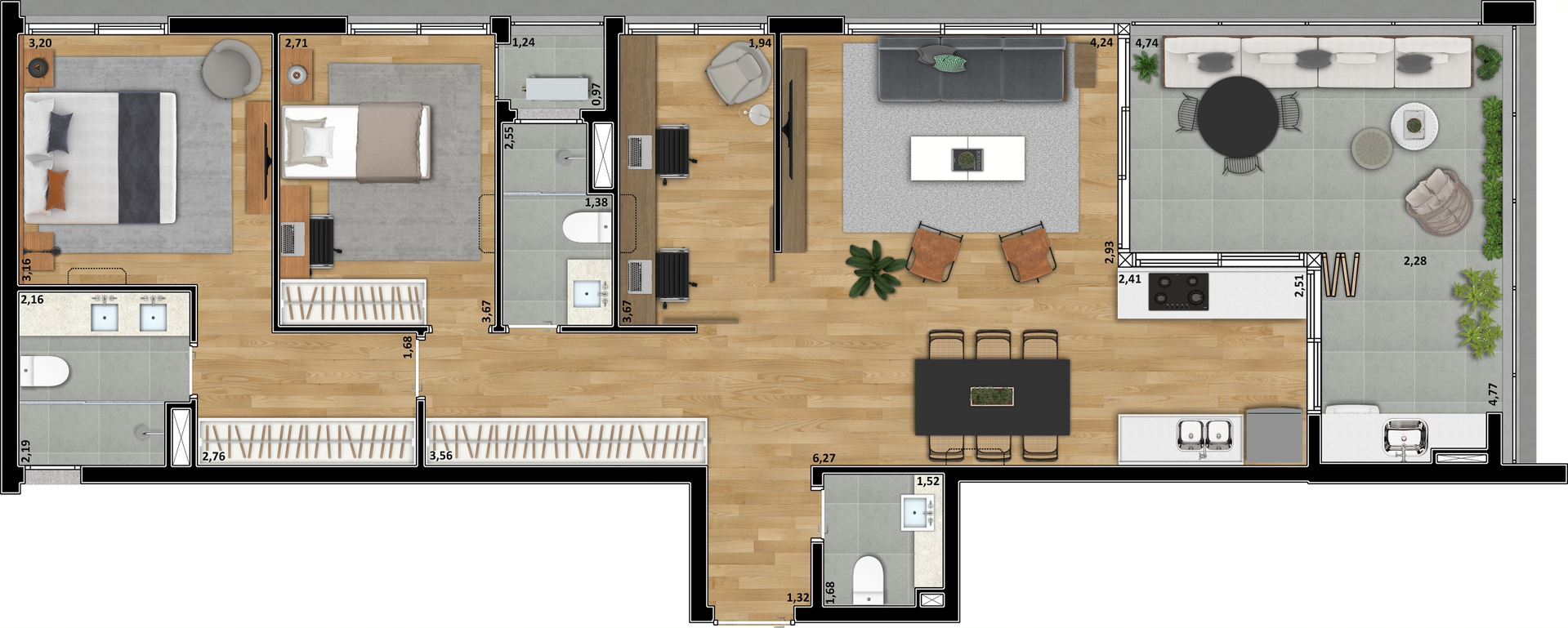Planta 07 - 2 dorm 116 47m² - opção