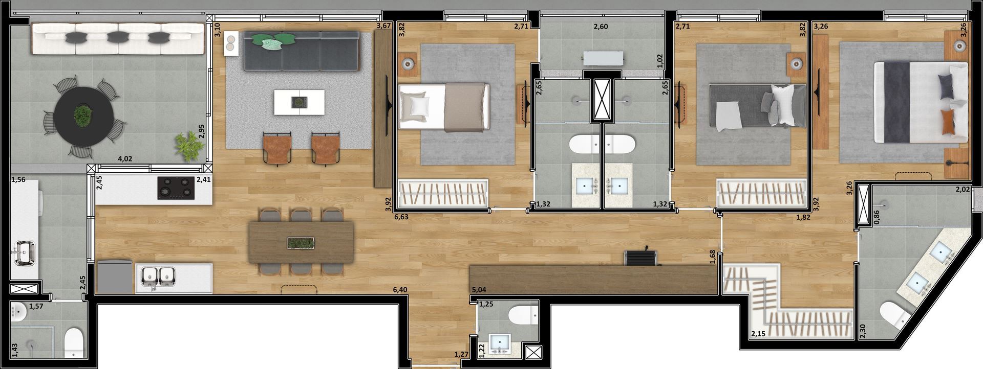 Planta 08 - 3 dorm 125 79m²