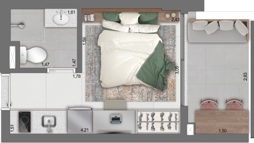 Planta 01 - 1 dorm 20m² - studio