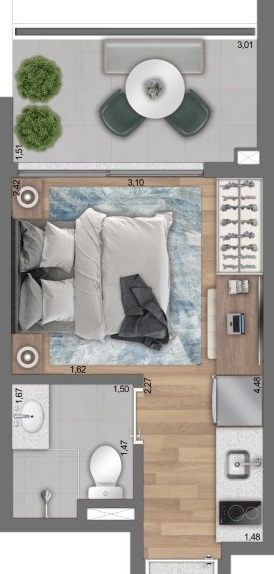 Planta 03 - 1 dorm 22m² - studio