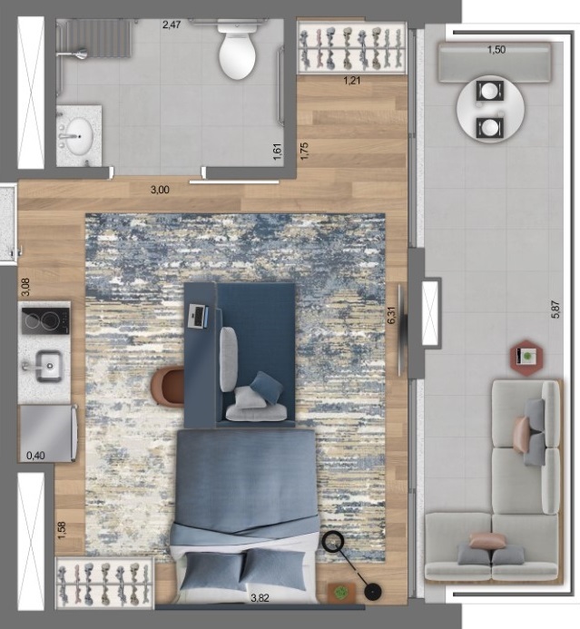 Planta 06 - 1 dorm 40m² - studio