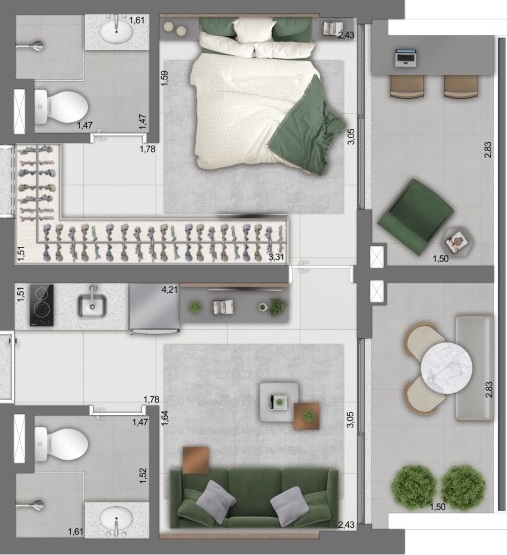 Planta 07 - 1 dorm 41m²