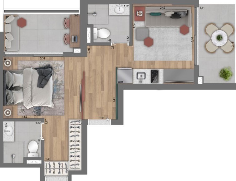 Planta 10 - 1 dorm 45m²