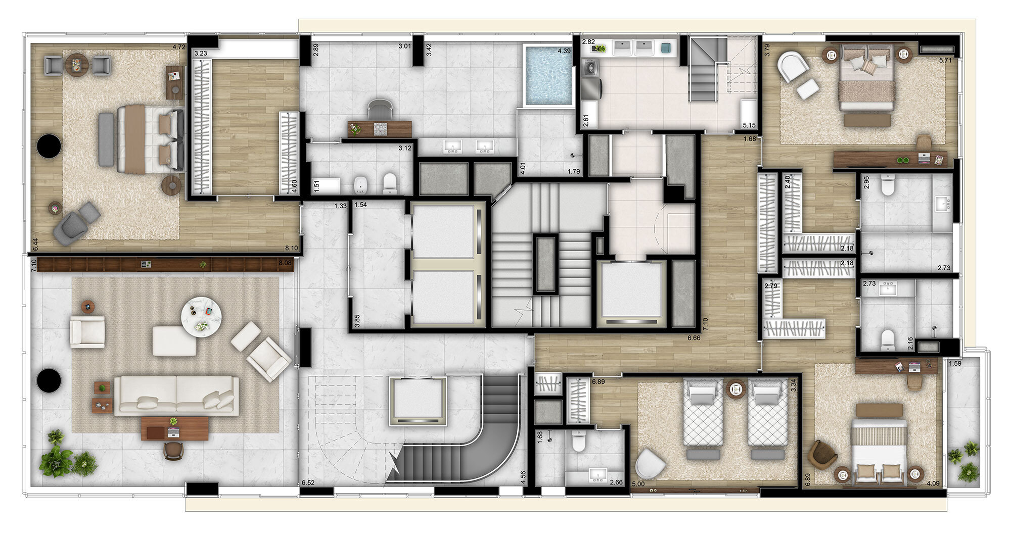 Planta 04 - 4 dorm 771 41m² - cobertura triplex inferior
