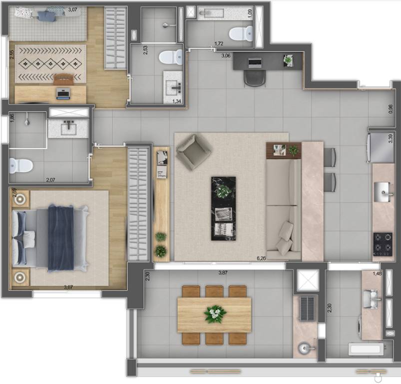 Planta 02 - 2 dorm 85m²