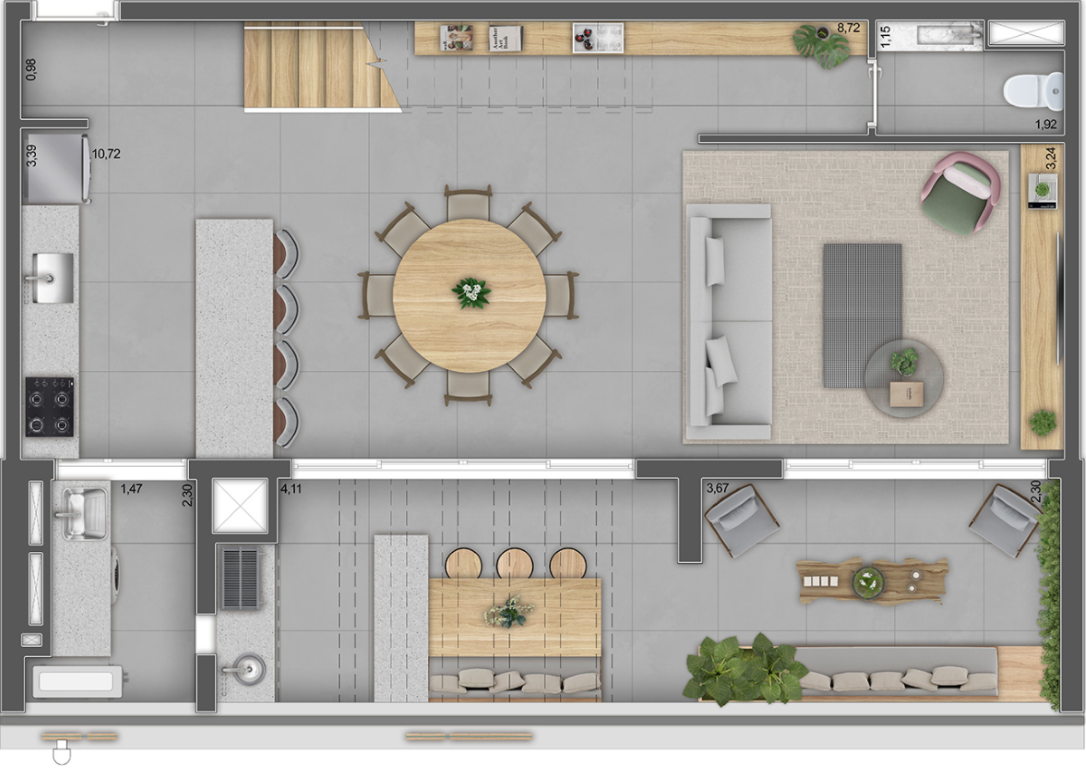 Planta 04 - 1 dorm 115m² - duplex inferior