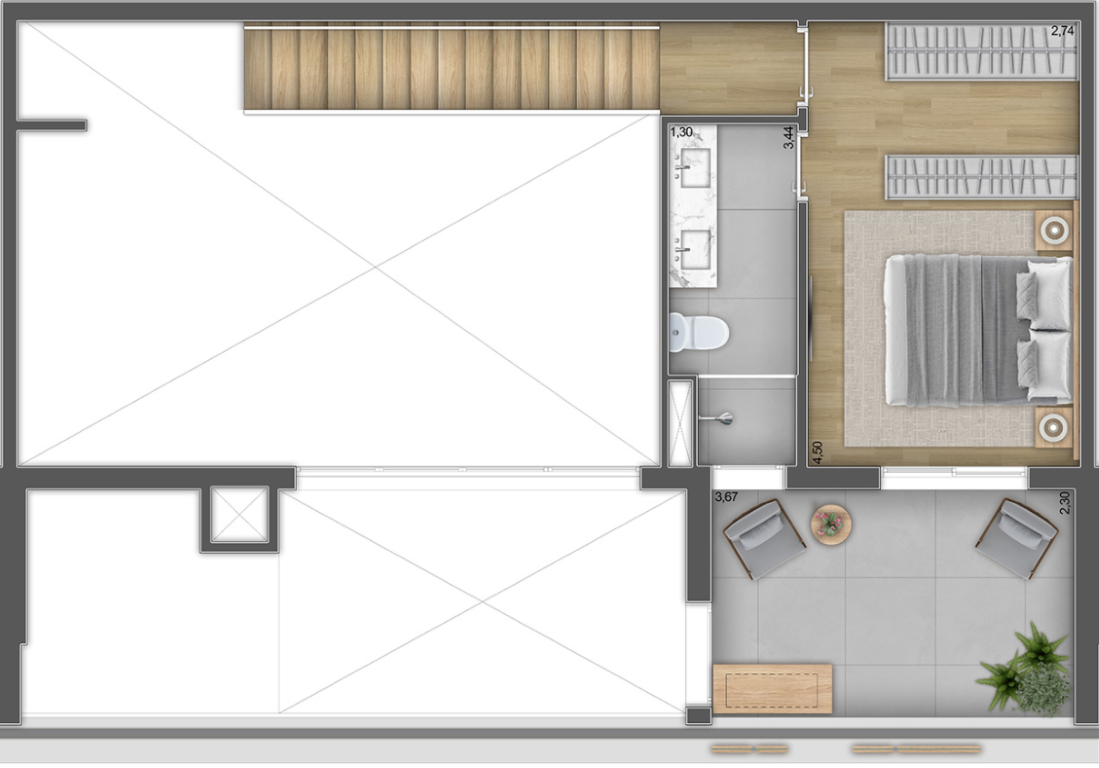 Planta 05 - 1 dorm 115m² - duplex superior
