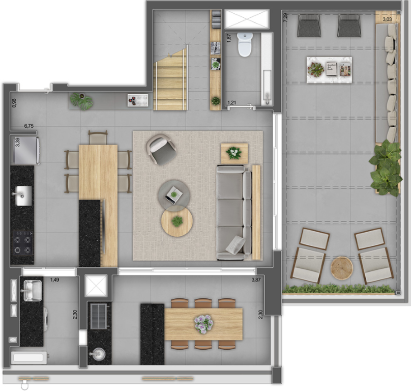 Planta 06 - 1 dorm 138m² - duplex inferior