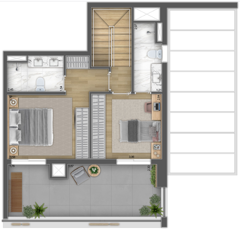 Planta 07 - 1 dorm 138m² - duplex superior