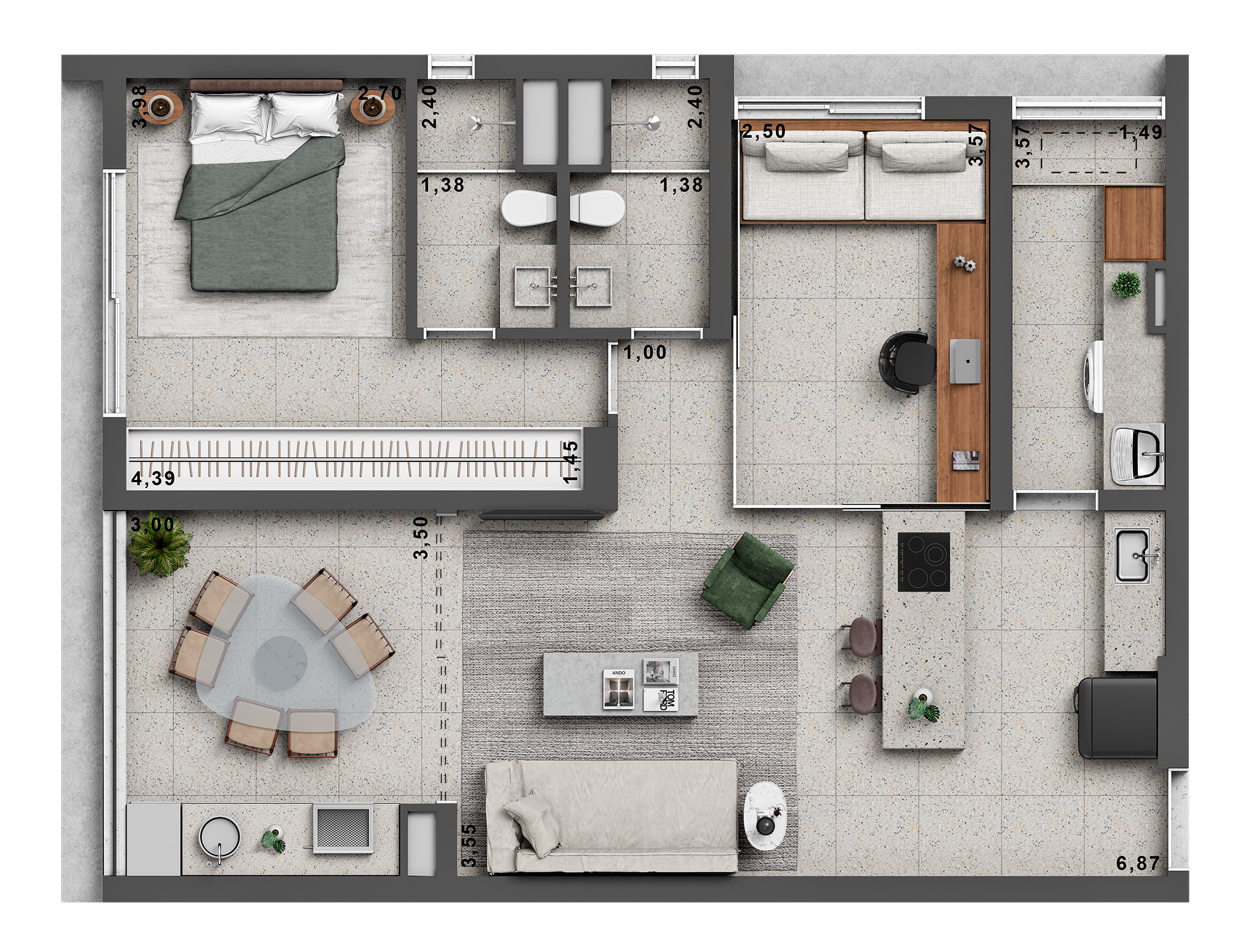 Planta 01 - 2 dorm 82m²