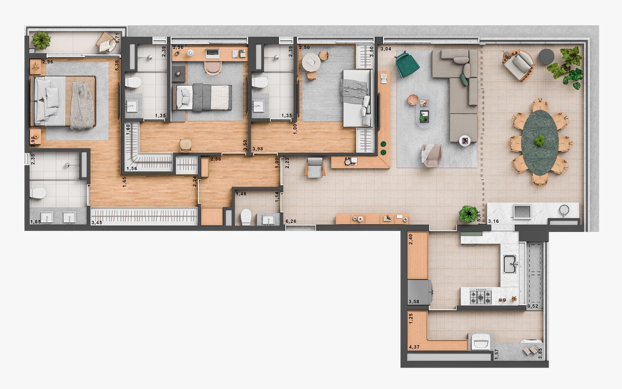 Planta 03 - 3 dorm 134m²